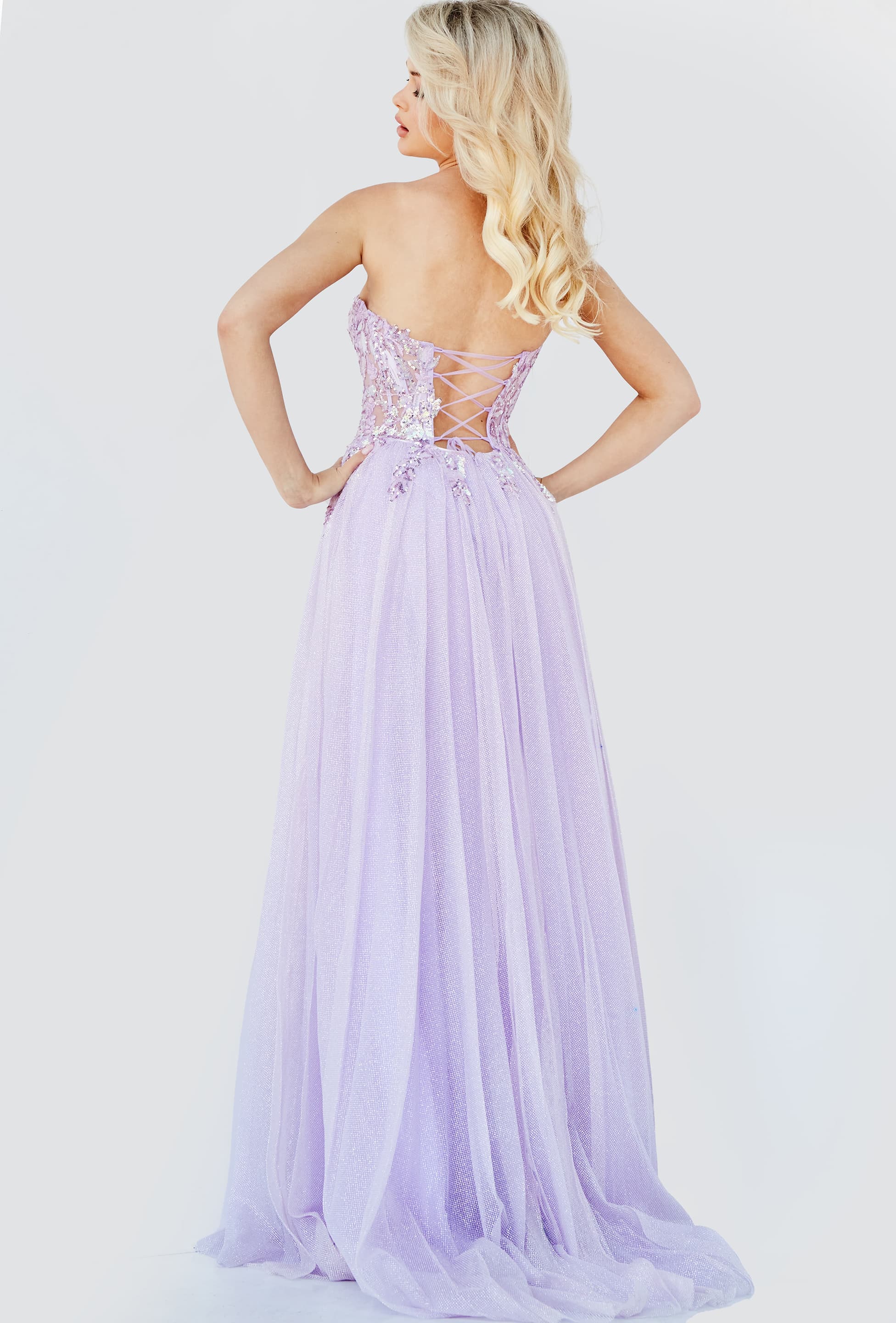 JVN07434 Lavender Embroidered Bodice Prom Dress